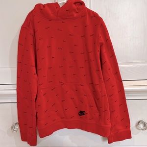 Boys red Nike logo hoodie, Size L (fits smaller imo)
